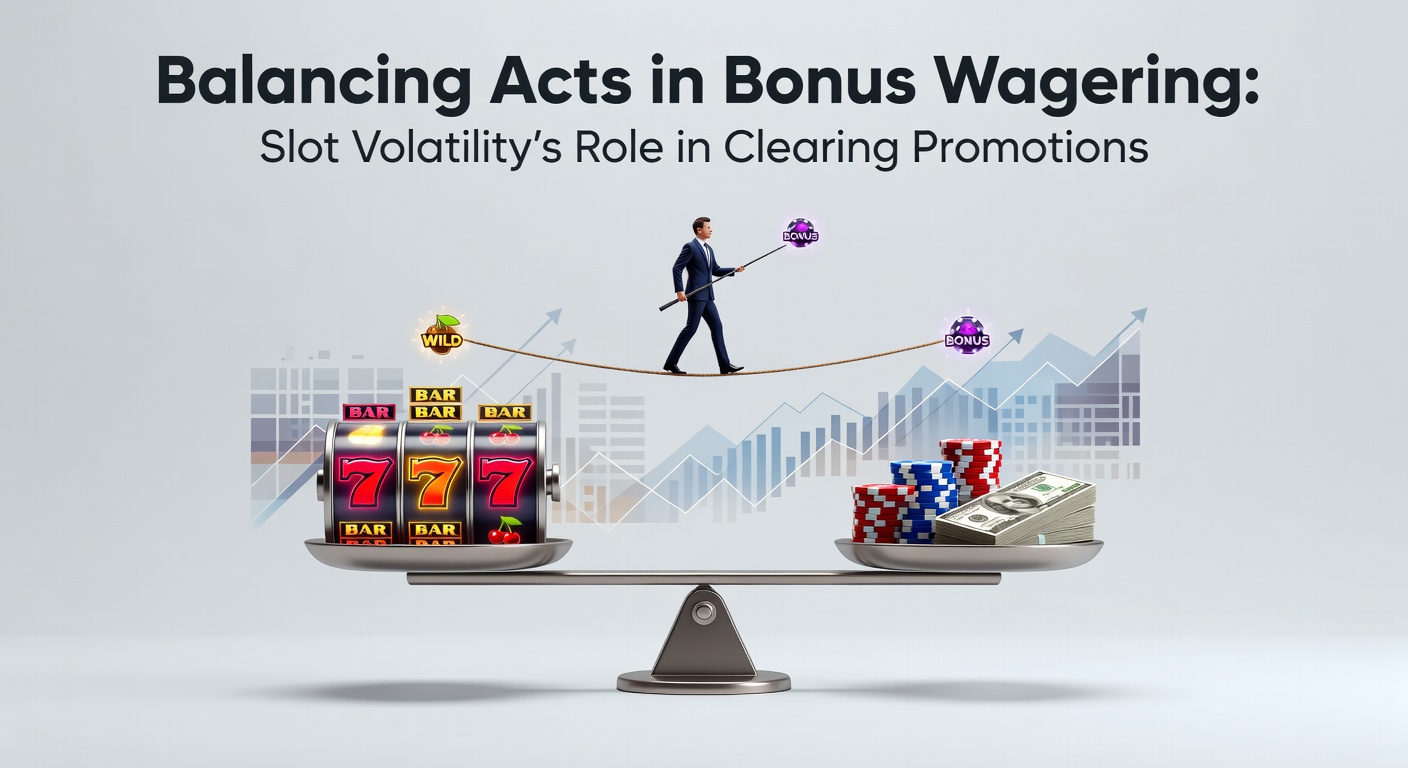 Illustration of slot reels with volatility charts and bonus wagering progress bars, highlighting the tension between risk and steady play