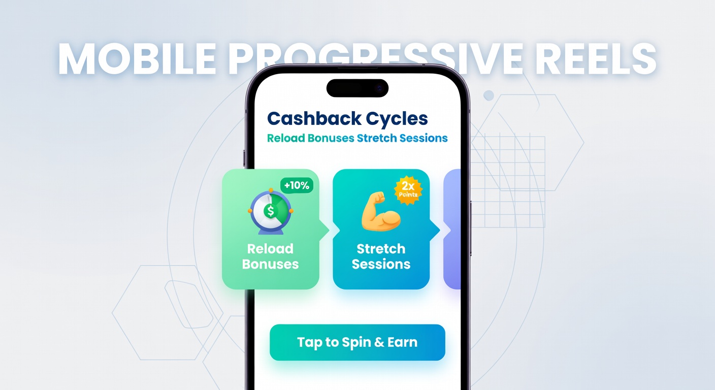 Vibrant mobile screen displaying a progressive slot reel with cashback icons and reload bonus notifications overlayed, capturing the dynamic flow of extended play sessions