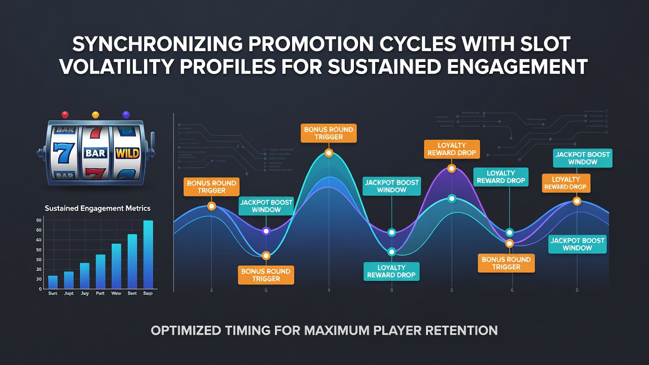 Analytics dashboard showing synchronized promotion cycles overlaid on slot volatility heatmaps for casino operators