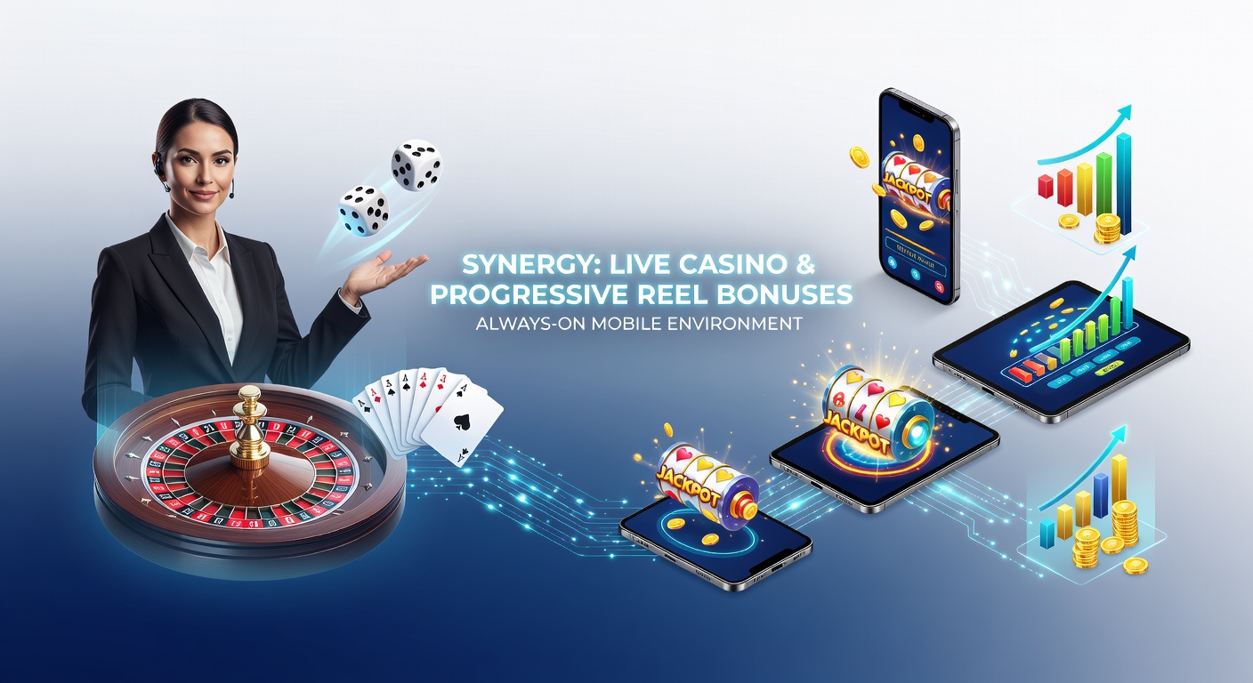 Illustration of interconnected mobile interfaces displaying live dealer table alongside accumulating progressive jackpot counters